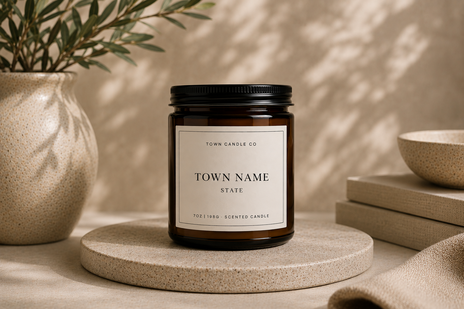 Custom Town Name + State Candle